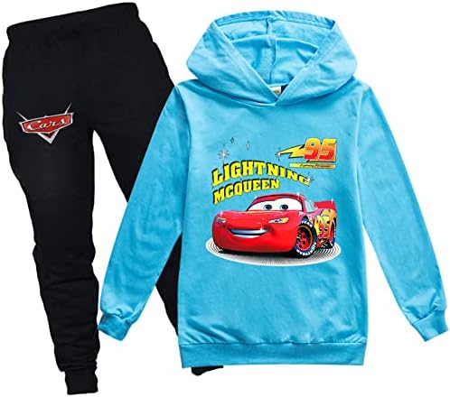 Maxvivo Unisex Kids Cars Sweatshirt Долг ракав худи+џемпери-светло-осветлување МекКвин Траки за тренерки за момчиња