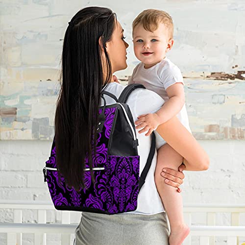 Елегантни Виолетови Торби За Пелени Од Дамаска Торби За Мумии Ранец Со Голем Капацитет Торба За Пелени За Нега На Бебиња