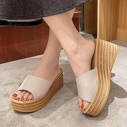 Модни летни жени сандали со клин пета средна потпетица дебела единствена цврста боја на цврста боја на лесни обични флип -флоп сандали