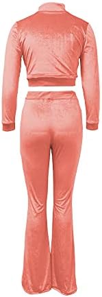Chatinctionенска облека од 2 парчиња велур zip up јакна од култура и дното на bellвончето со долги панталони со џебови