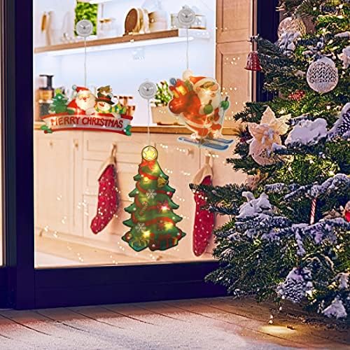 Zytty 3 парчиња осветлени Божиќни прозорец Силуета за декорација на батерија оперирана светлина на Дедо Мраз новогодишна елка со вшмукување
