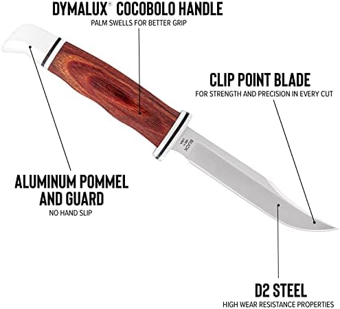 Бак ножеви 102 Вудсман фиксиран нож за лов на сечилото, 4 сечило од не'рѓосувачки челик со кожна обвивка