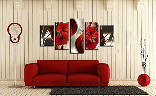 Преголема врамена платно wallидна уметност црвена цветна печатена слика модерна црвена современа слика дома украс цветни 5 панели екстра