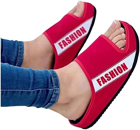 Летни влечки за жени меки ткаенини рамни сандали женски удобни надворешни петици букви во боја блок платформа за папучи