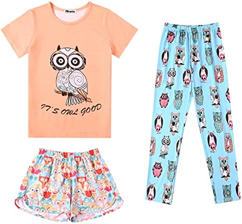 Миравиза Девојки 3 Парчиња Пижами Облека За Спиење Памучни Јп Кошули Панталони Поставени 4-13 Години