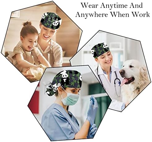 2 ПЦС медицинска сестра за чистење капаци жени долга коса, панда сива прилагодлива работна капа со копче и џемпер -лента