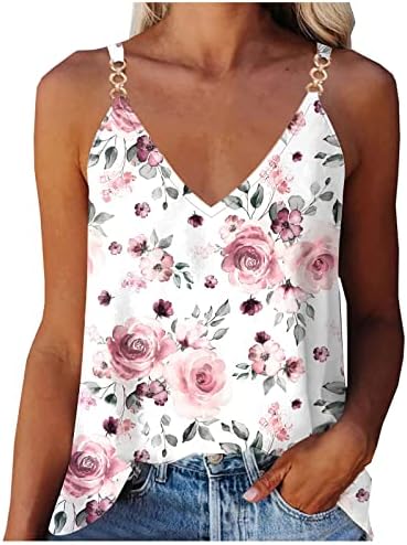 Lcepcy женски цветни печатени камизолни резервоари врвови случајни v вратот шпагети каиш без ракави летни кошули на плажа