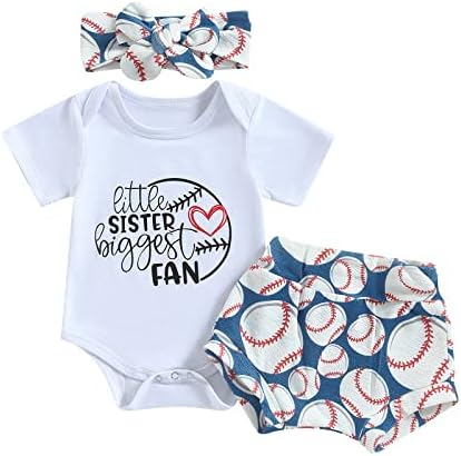 LXXIASHI новороденче Бебе девојче Бејзбол облека Мала сестра Најголем фан Ониси Ромпер шорцеви постави летна облека за новороденчиња