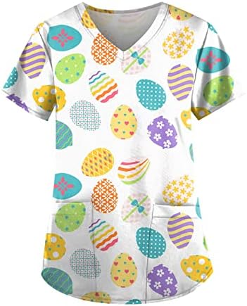 Печатен Велигден за жени, деловни врвови на Велигден В-врат, кои работат кратки ракави смешни плус големина кул тенок џеб блуза