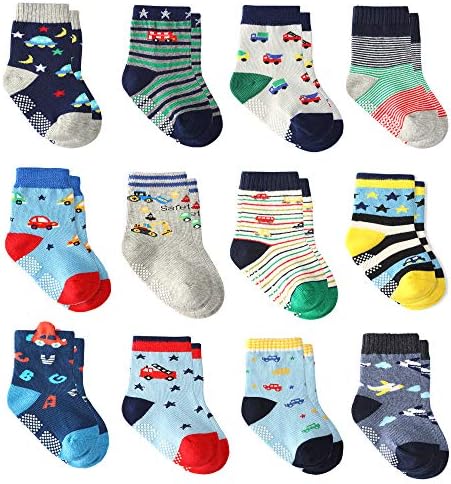12 пара момче за дете, кои не се лизгаат чорапи, чорапи за бебиња, памучни чорапи за момчиња за деца