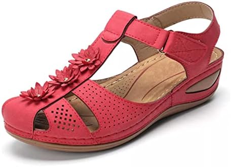 Сандали за жени мода со голема големина лесна мека долна тркала, римски лизгачки лизгачки велкро удобно клинови пети сандали летни сандали