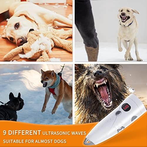 Ултразвучни уреди за лаење на кучиња Suertree, ултразвучно загрозување на кора од кучиња 3 во 1 уред против лаење на отворено 33ft опсег