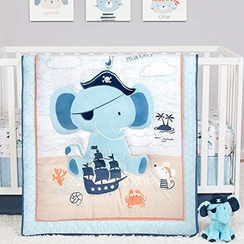 Sammy & Lou Ahoy Archie Elephant Наутички пиратски тема Неутрална 4 парчиња постелнина за постелнина за бебиња