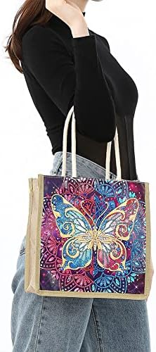 Line Tote торба, 5D DIY дијамантски сликарство за еднократно намирници за намирници за жени, трајни модерни торби за подарок за чанти