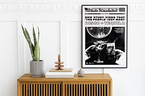 Yorkујорк вести црно -бел wallиден уметност - 12х16 инчи сет од 1 декор за диско топка PCOster & Prints - Тренди ретро гроздобер