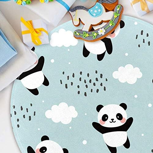 Среќна панда летајќи небо облаци starвезда дожд сина шема, не -лизгање 15,7 тркалезна област килими килими за деца спална соба бебе соба
