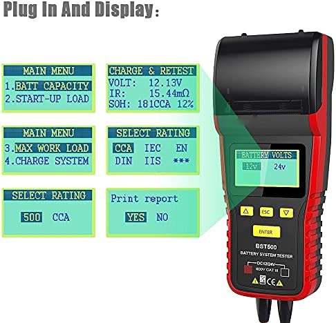 PDGJG BST500 12V & 24V Анализатор за полнење на тестер за полнење на батерии со печатач со тешки камиони за автомобили за автомобили