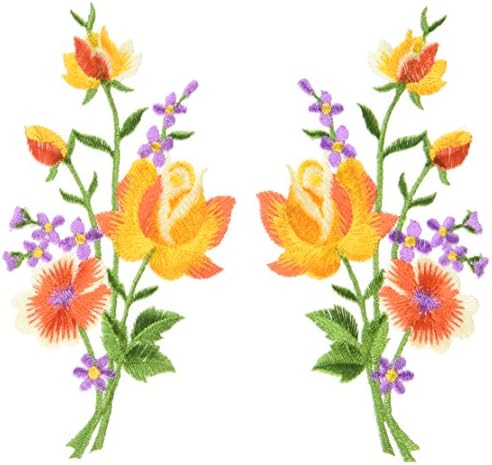 Пар од портокалови рози цвеќиња цветни букети бохо извезени апликации за лепенки на железо