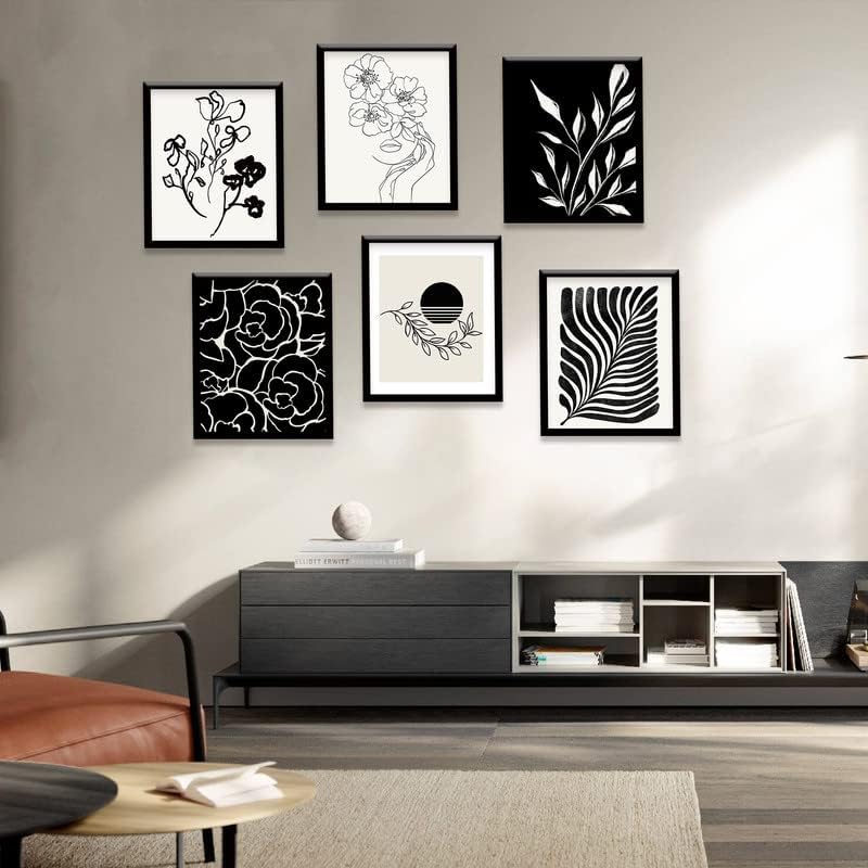 Апстрактни Boho Canvas Wall Art Prints сет од 6, минималистичка геометриска црна беж тело линијата на уметноста цветна лисја уметност