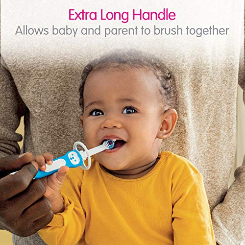 Мама обука четка за заби за бебиња, четка за заби за бебиња со четка за мечка карактер, интерактивна апликација, за девојчиња 5+ месеци,