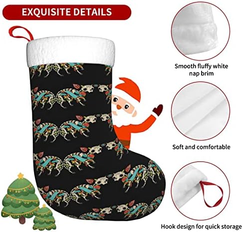 Божиќни чорапи за божиќни чорапи Хипстер Чихуахуа кучиња шеќер череп двострано камин што виси чорапи