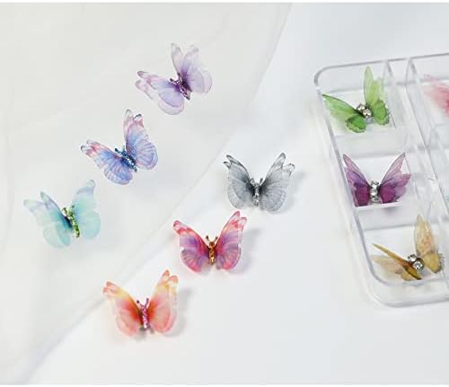 Nail Arts пеперутки маникирска уметност декорација пеперутка во 6 стилови на нокти сјајни ригистони украси за маникир за уметност за нокти