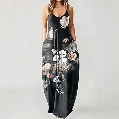 lvfang жени долги фустани лето кул ладно цвеќе за печатење без ракави, макси фустан, макси фустан
