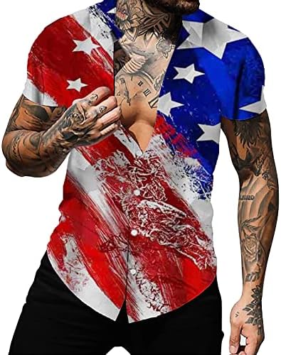 Летни кошули за фустани за мажи Денот на независноста знаме 3Д печатена кардиган случајна кошула со кратки ракави надолу t t t t