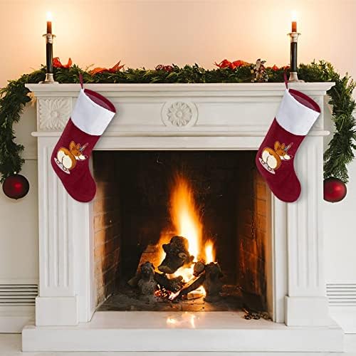 Слатки еднорог Корги Божиќни порибни чорапи со кадифен камин што виси за декор за домашно дрво