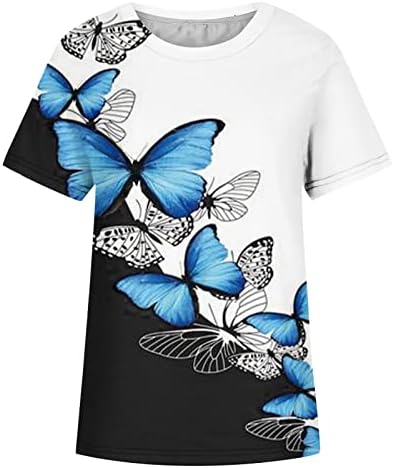 Девојки Блузи Со Кратки Ракави Графички Блузи Со Пеперутки Маици Салон За Вратот На Екипажот Секси Блузи со Пердуви 2023 ТЗ
