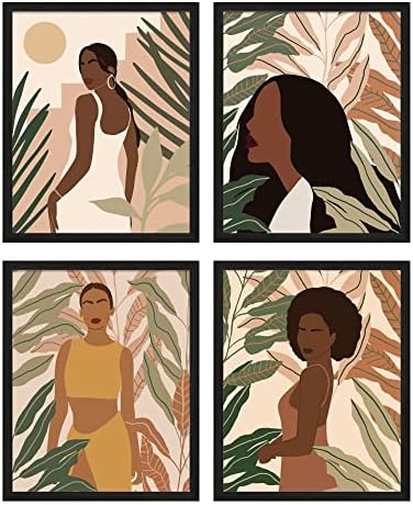 Црна жена уметност, црна девојка уметност wallид декор, црна жена wallидна уметност африканска девојка уметност - сет на 4 црни девојки