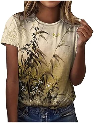 Womenенска облека со кратки ракави екипаж памук графички блуза кошула есен летен кошула за девојки 5D 5D