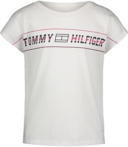 Маица за кратки ракави за девојчиња Томи Хилфигер, деколте за екипаж, лесен и стриптист