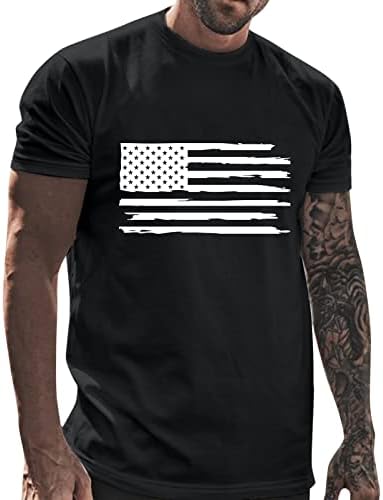 XXBR машка маица за независност маица, тркалезна салата за вратот, спортски обичен маички со кратки ракави, starsвезди и ленти врвови