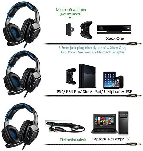 Стерео слушалки за игри PS4 Xbox One S, SADES SA920PLUS Откажување на бучава над слушалките за уво со микрофон, бас, меки мемориски