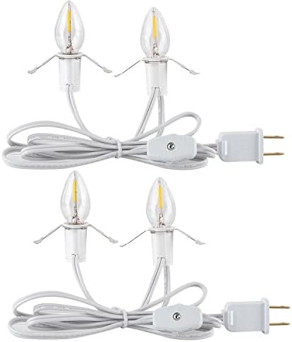 Дополнителен кабел со 2 LED светилки - UL наведени 5 стапки Божиќни селски жици, ротирачки прекинувач, фузиран приклучок за занаети,