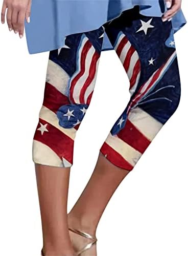 Ruiruilico Обични хеланки на Каприс за жени 2023 година 4 -ти јули летни јога панталони Патриотско американско знаме тренингот спортски хеланки