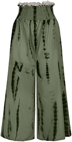 Јпвдпа Женска Широка Нога Палацо Салон Панталони Чадени Со Висок Струк Печатени Долги Панталони Летна Плажа Течни Облечени Панталони