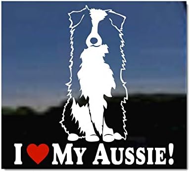 Nickerstickers® | Ја Сакам Мојата Ауси! | Седи Ауси Австралиски Овчар Куче Винил Прозорец Налепница
