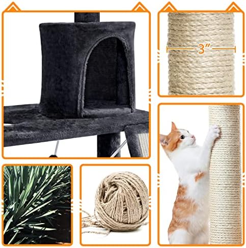 TopeakMart Cat Кула за затворени мачки 63,5 инчи, мебел за мачки кондо со гребење на места како центар за активност на маче