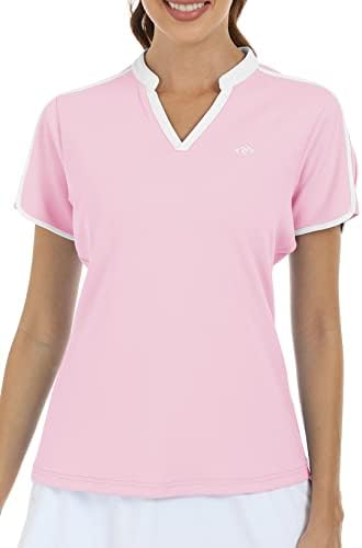 Mofizенски женски V врат голф поло маички со кратки ракави тениски кошули Брзо суво сонце заштита атлетски врвови