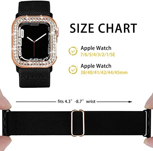 VSant компатибилен со Apple Watch Series 4/5/6 SE Band со Case 40mm, црна истегната најлонска соло -јамка прилагодлива еластична лента