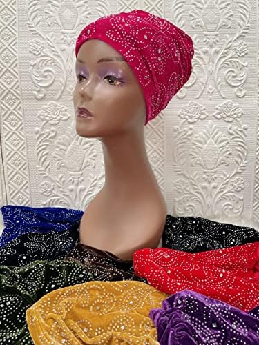 Msbric Velvet Cap Women Wome Gead Same Turban Cap со камења африкански капачиња за капаци на капа за жени Муслиманска глава - 1