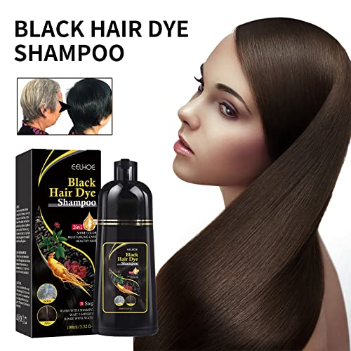 Шампон за боја на црна коса 3-во-1, црн шампон во боја на боја на коса, лесен за употреба шампон за боење на билки, 3 во 1 шампон