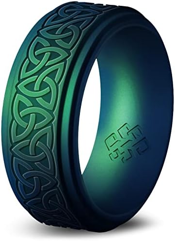 Теорија на јазол Троица Силиконски прстен за мажи - 9мм врежана удобност за дишење, вклопена гума свадба бенд