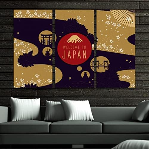 Wallидна уметност за дневна соба, Елегантна Јапонија Патувајте цветни шема врамени декоративно масло за сликање поставени декоративни