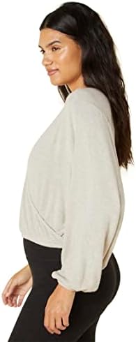 Надвор од јогата завиткан пулвер за жени - ракави за патеки со кросовер пред, шик и удобен пулвер овес xs една големина