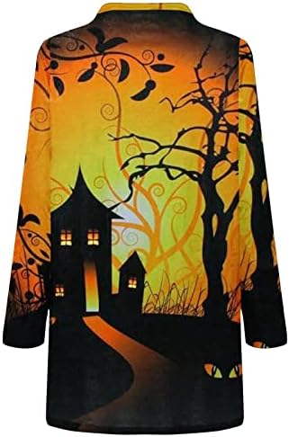 Openенски отворени предни кошули со шал, врвови на Ноќта на вештерките, печатење на вештерките, случајно лесен ракав лесен слој блуза од блузи