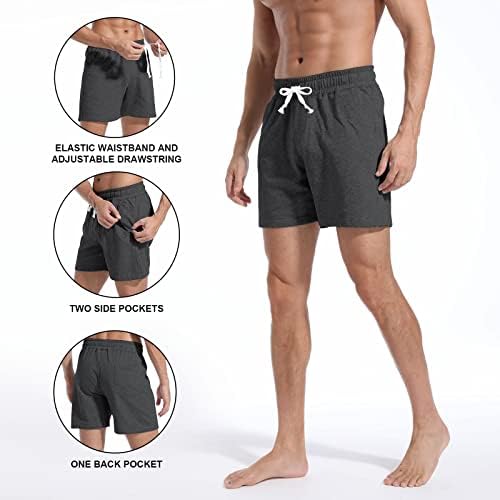 Тигерспот Менс 5.5 Памучни Шорцеви Обични Панталони Вежбање Теретана Атлетски Еластичен Струк Прилагодлив Врвка за Влечење Со Џебови