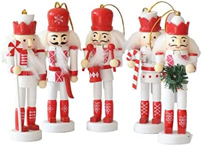 РФМЕ Божиќни украси за оревчери за ореви - 5 парчиња 8 см дрвени оревици војници фигура куклена кукла играчка виси украси за новогодишна